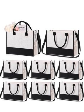 Canvas Tote Handbag with Black Trim - Versatile Women’s Bag set of 8